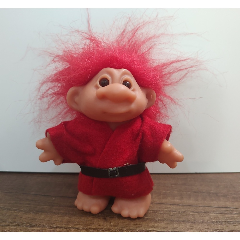 Vintage Troll Doll 1986 Dam 5" Red Hair Amber Eyes Red Robe A6